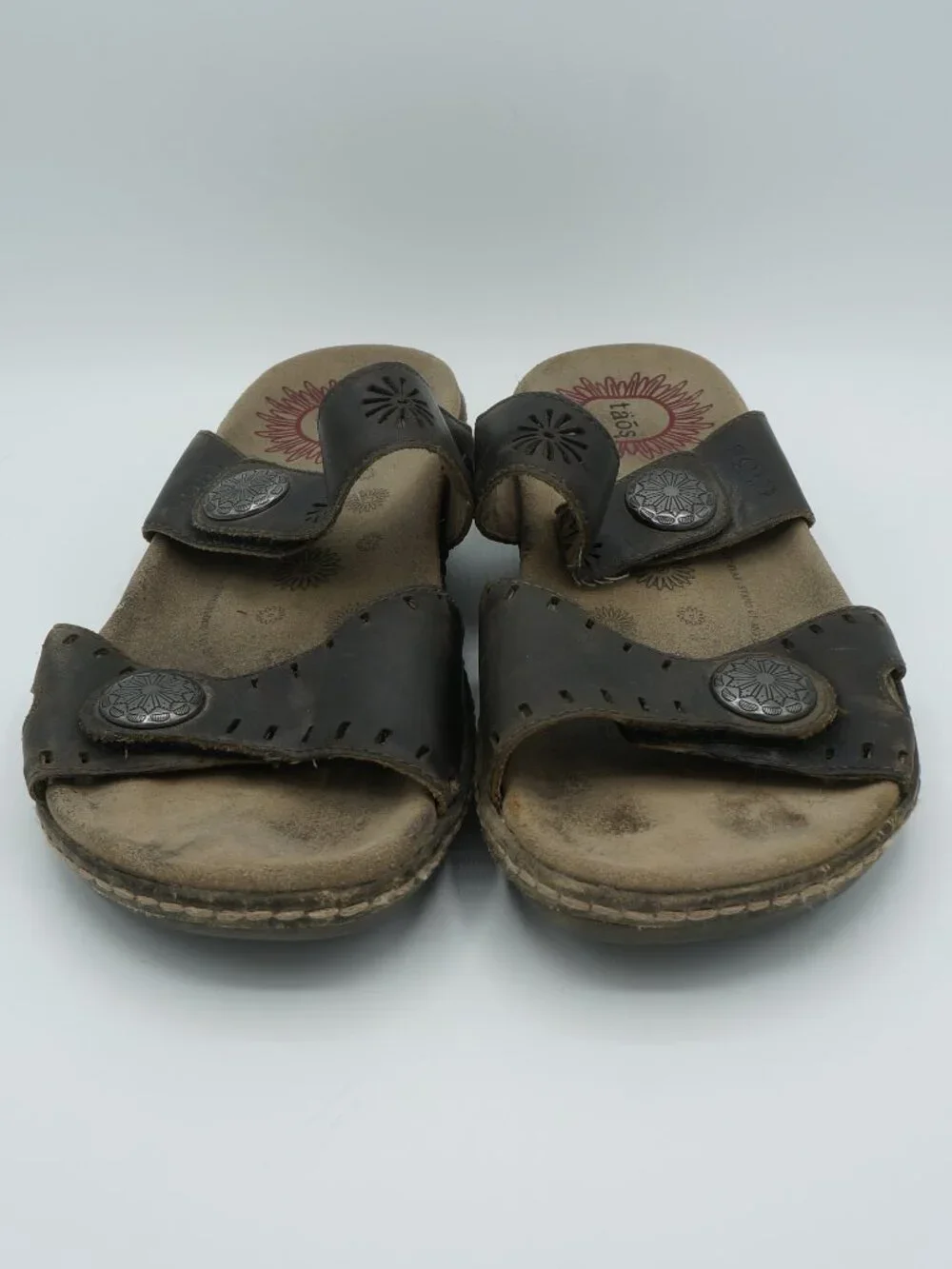 Taos Miracle Brown Leather Adjustable Slide Sandals Women's Size 40 (US 9)